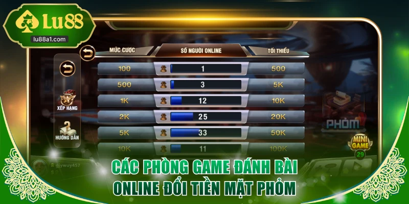 Các phòng game đánh bài online đổi tiền mặt Phỏm