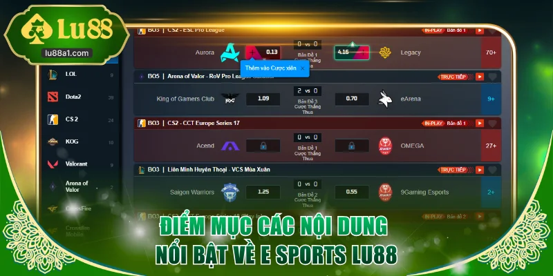 Điểm mục các nội dung nổi bật về E Sports LU88