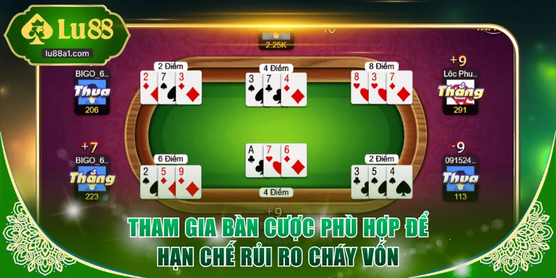 Tham gia bàn cược phù hợp để hạn chế rủi ro cháy vốn